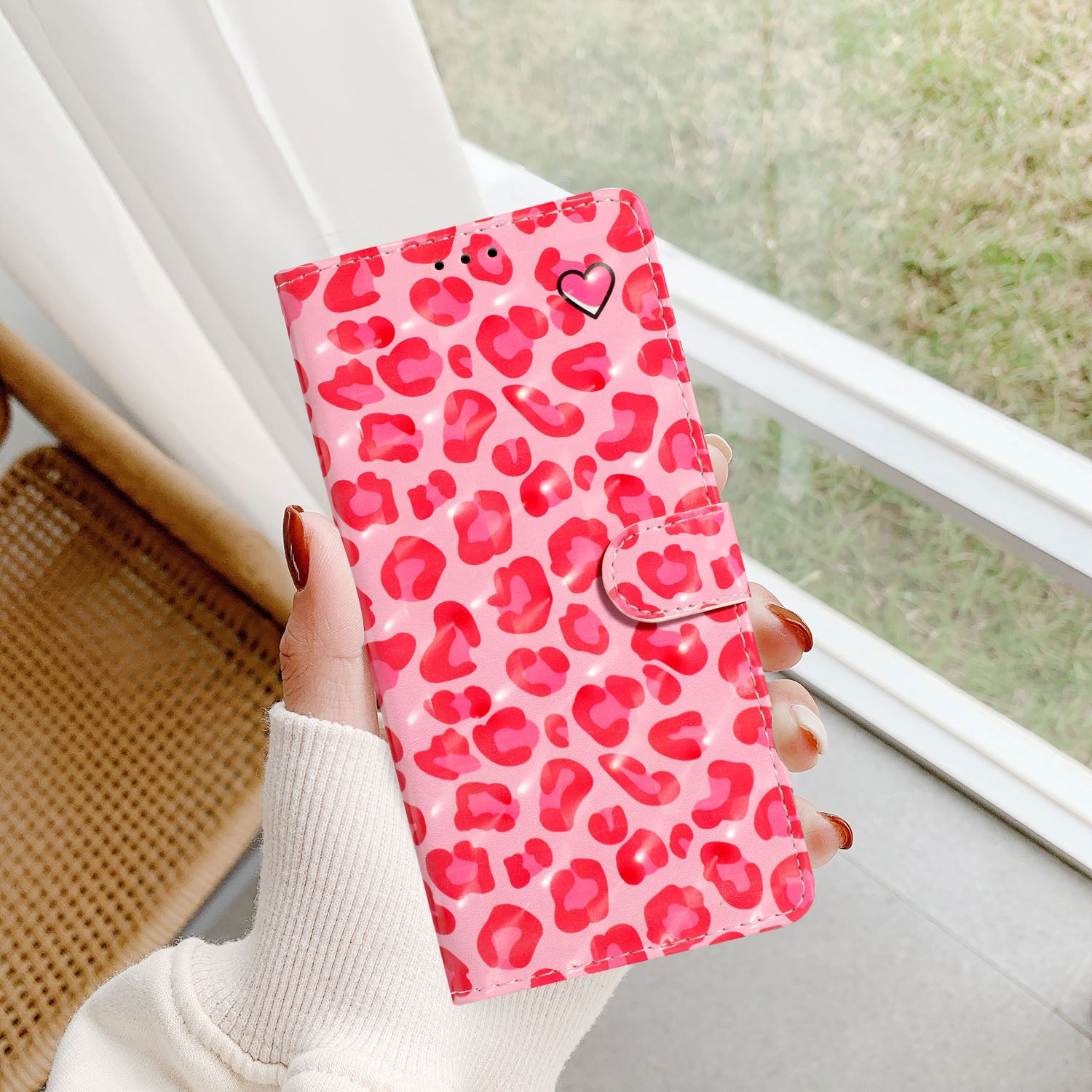 For iPhone 16 Plus Case PU Leather 3D Pattern Printing Wallet Phone Cover - Pink Leopard Print