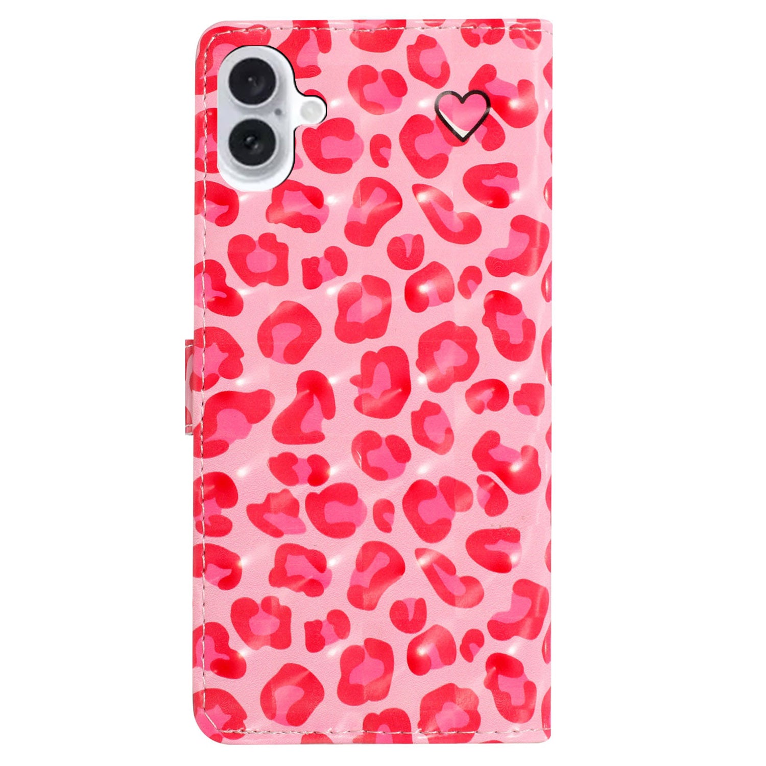 For iPhone 16 Plus Case PU Leather 3D Pattern Printing Wallet Phone Cover - Pink Leopard Print