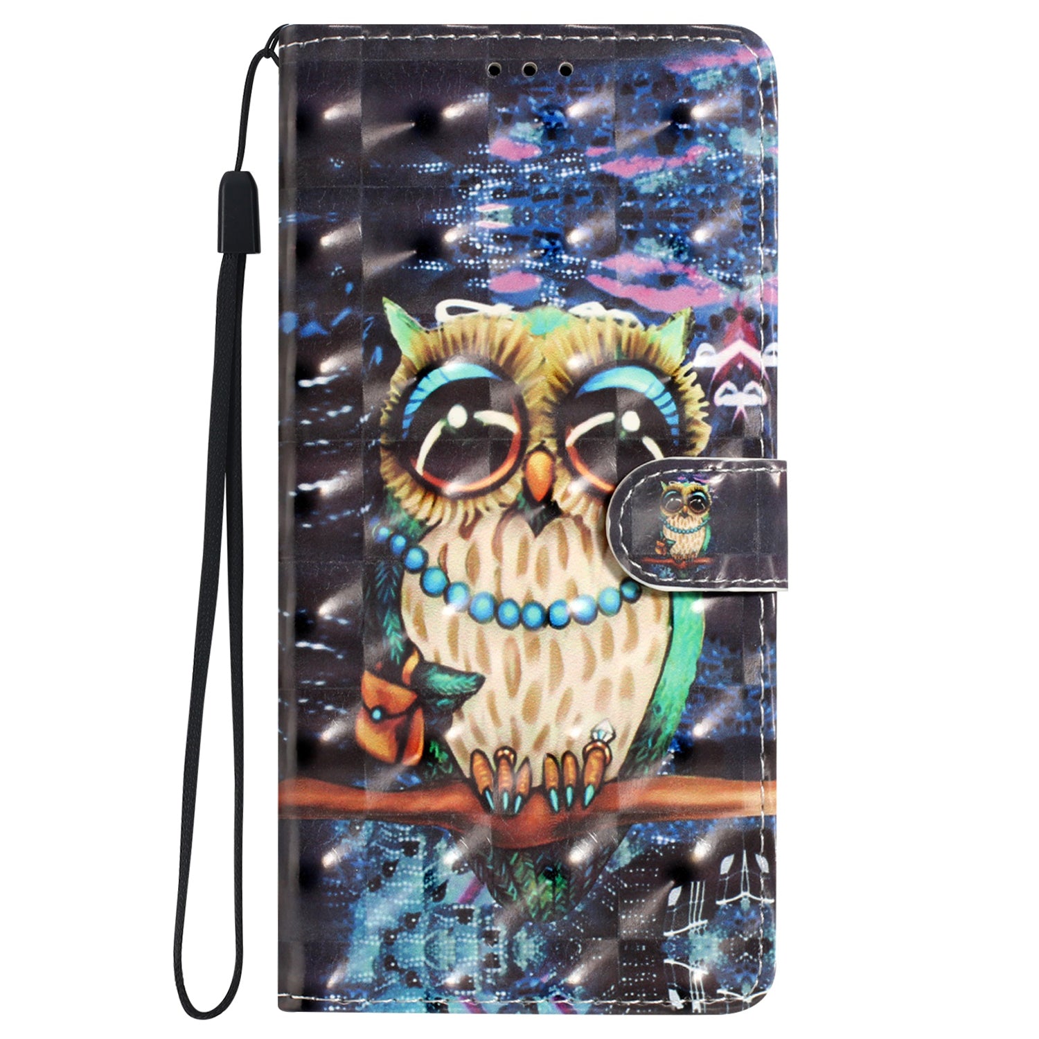 For iPhone 16 Plus Case PU Leather 3D Pattern Printing Wallet Phone Cover - Owl