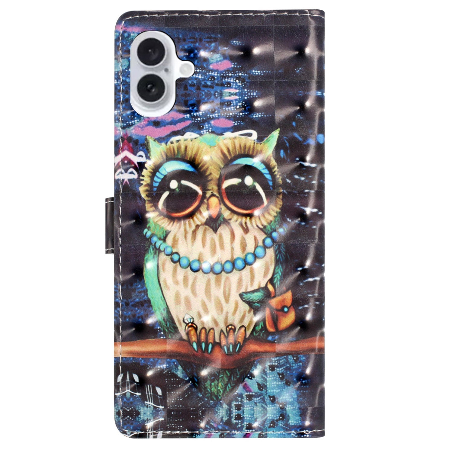 For iPhone 16 Plus Case PU Leather 3D Pattern Printing Wallet Phone Cover - Owl