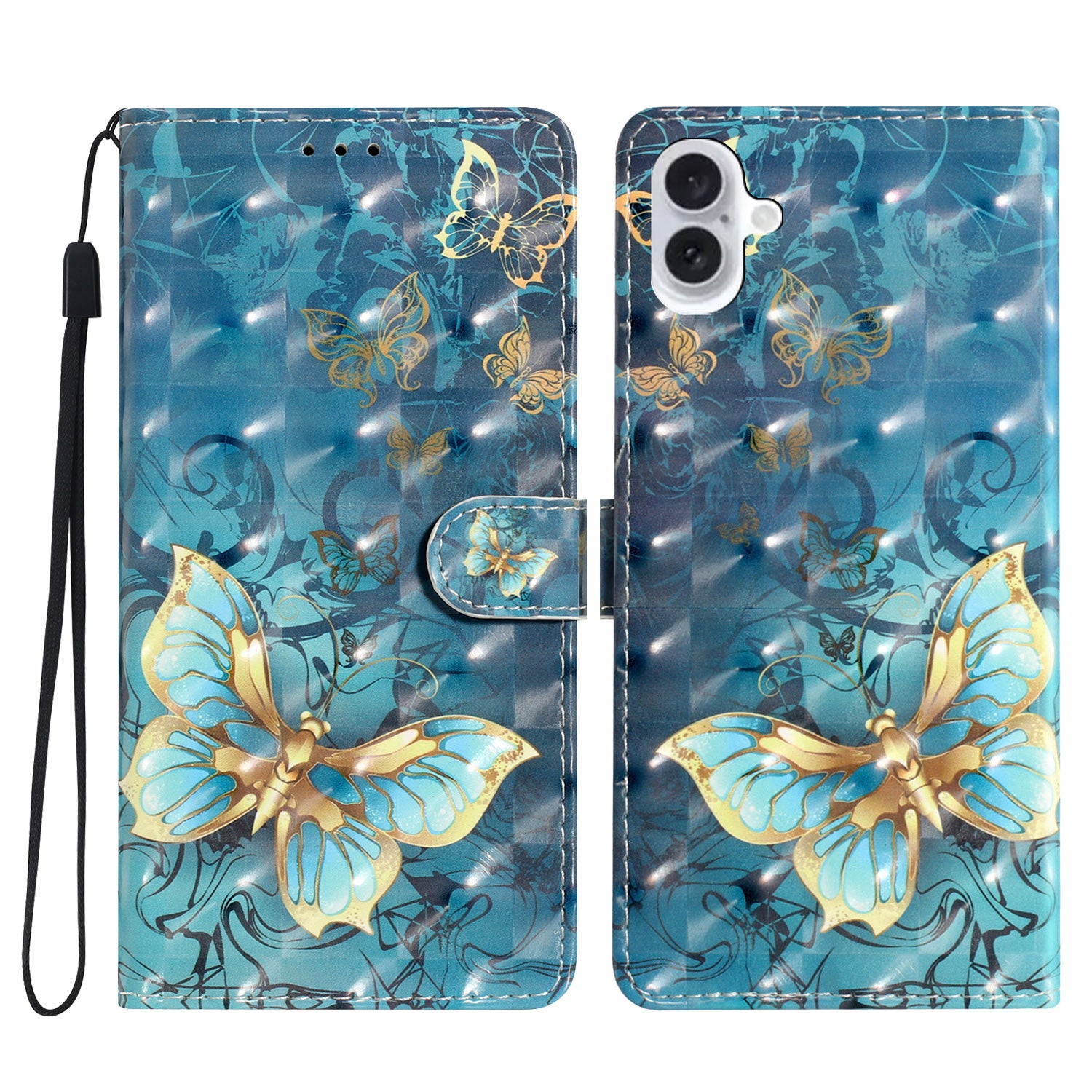 For iPhone 16 Plus Case PU Leather 3D Pattern Printing Wallet Phone Cover - Butterfly