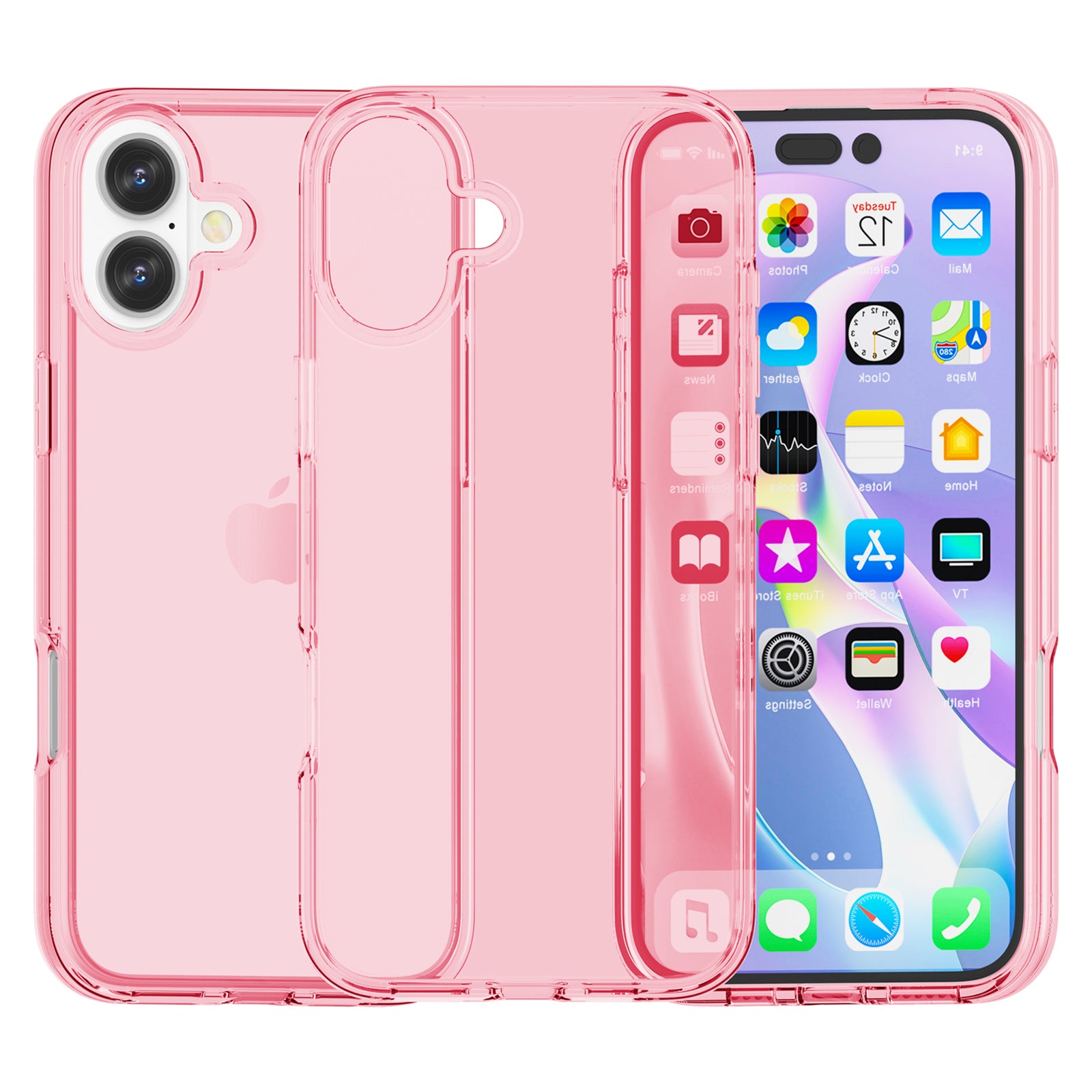 For iPhone 16 Case PC + TPU Anti-Scratch Clear Phone Cover - Transparent Pink