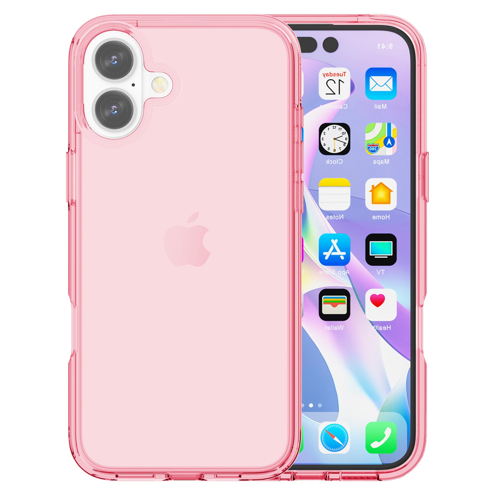 For iPhone 16 Case PC + TPU Anti-Scratch Clear Phone Cover - Transparent Pink