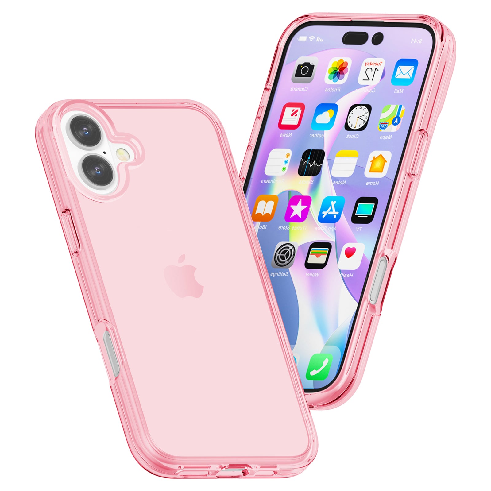 For iPhone 16 Case PC + TPU Anti-Scratch Clear Phone Cover - Transparent Pink