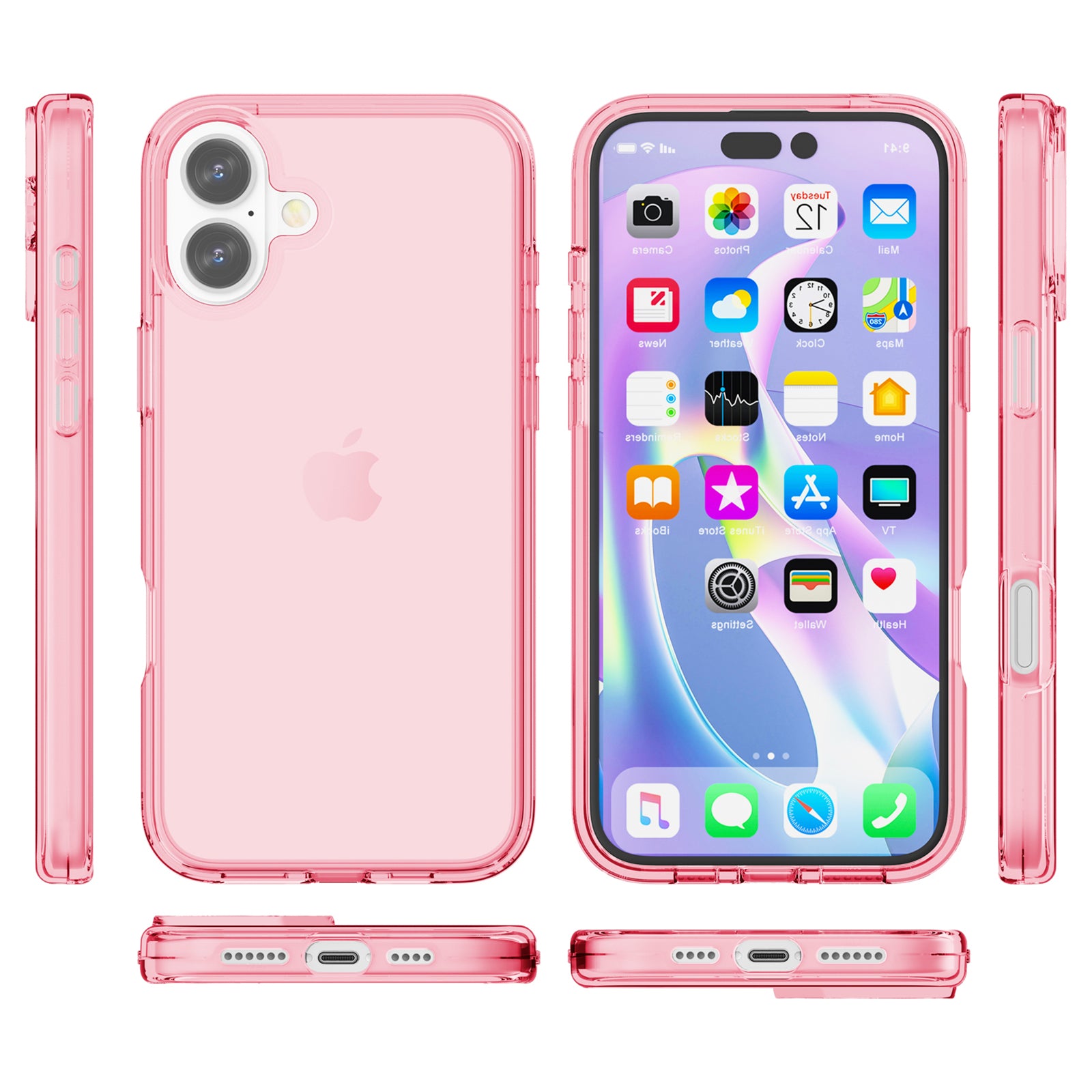 For iPhone 16 Case PC + TPU Anti-Scratch Clear Phone Cover - Transparent Pink