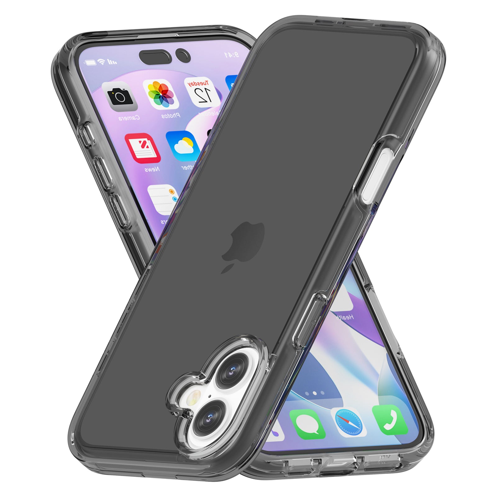 For iPhone 16 Plus Case Transparent PC + TPU Hybrid Phone Cover - Transparent Black