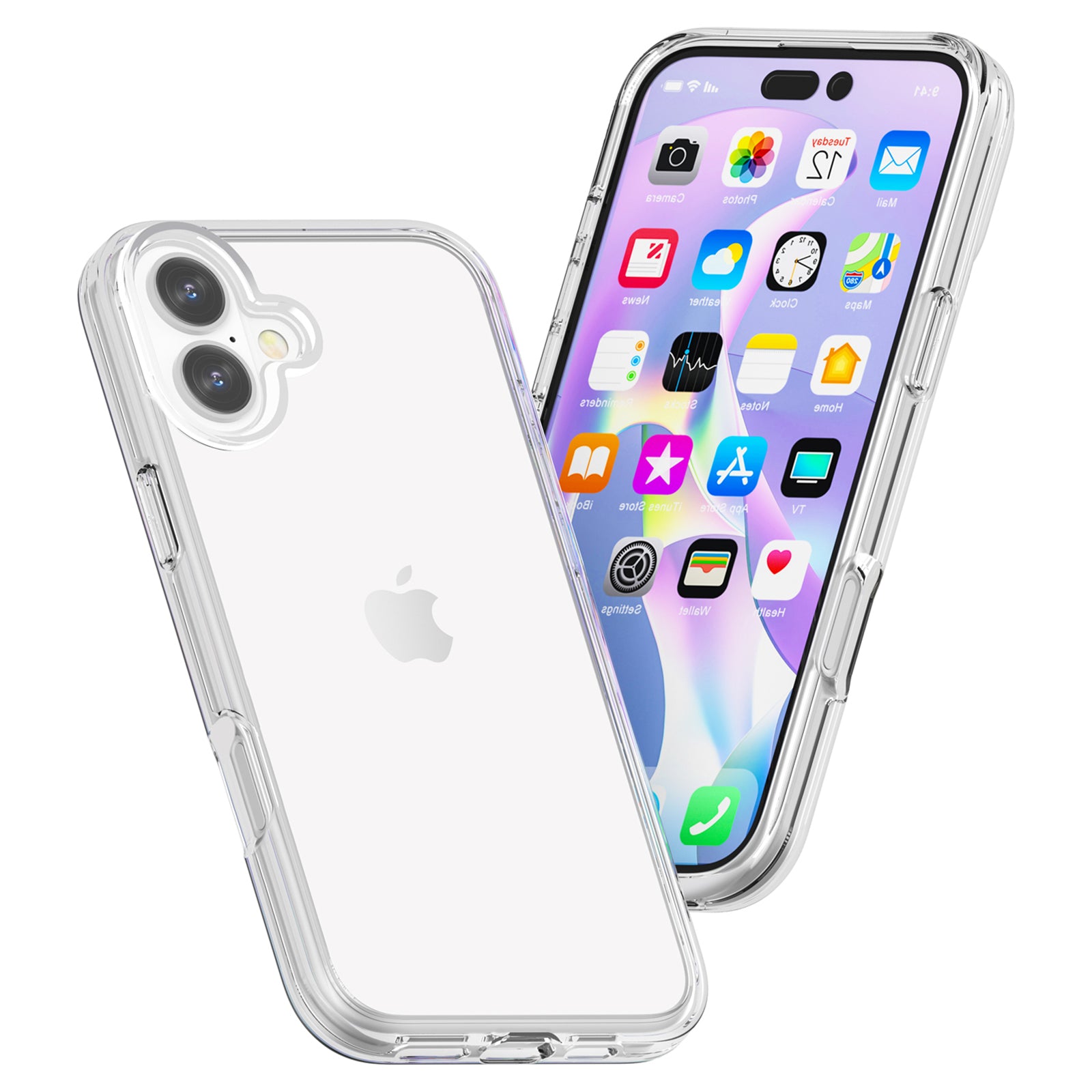 For iPhone 16 Plus Case Transparent PC + TPU Hybrid Phone Cover - Transparent White