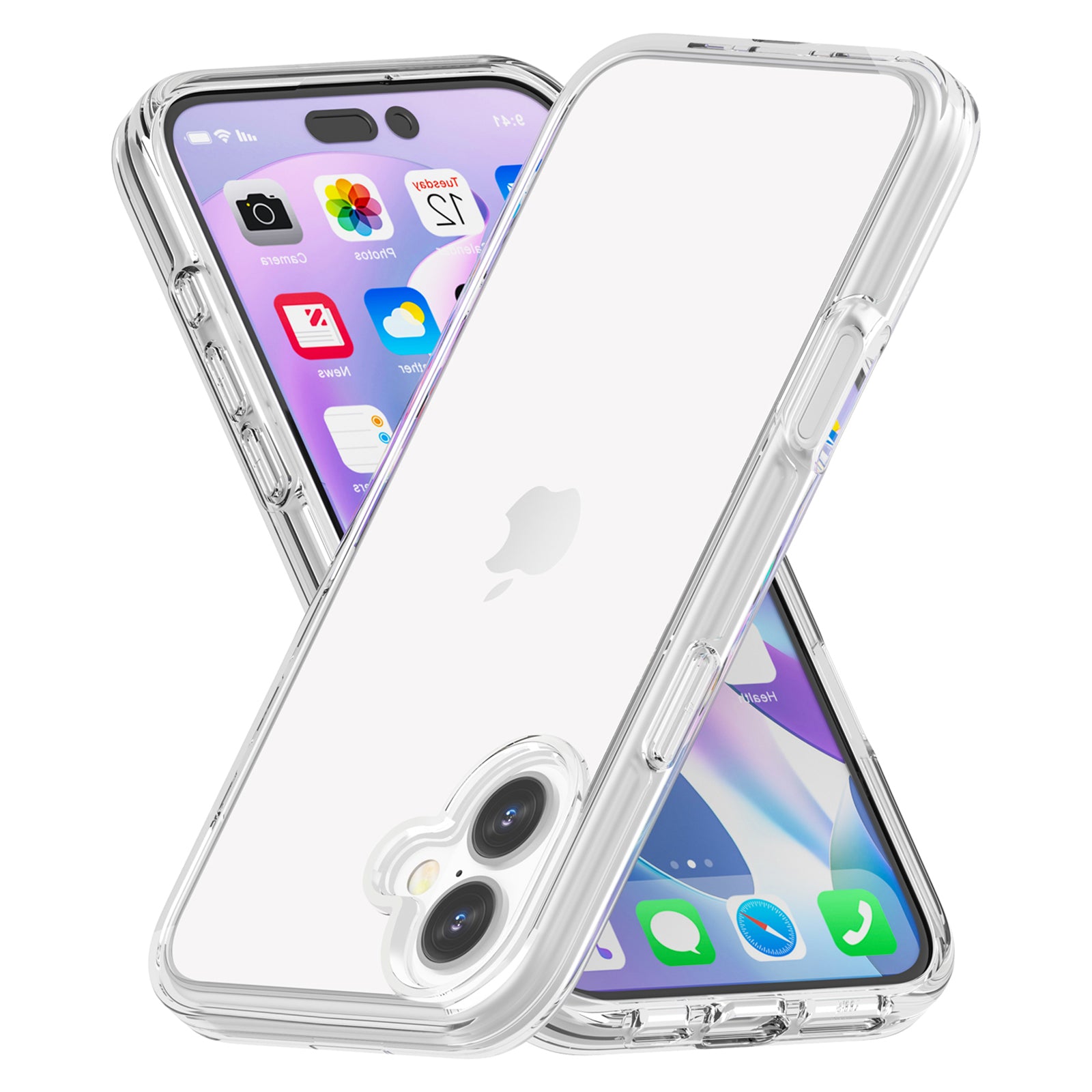 For iPhone 16 Plus Case Transparent PC + TPU Hybrid Phone Cover - Transparent White