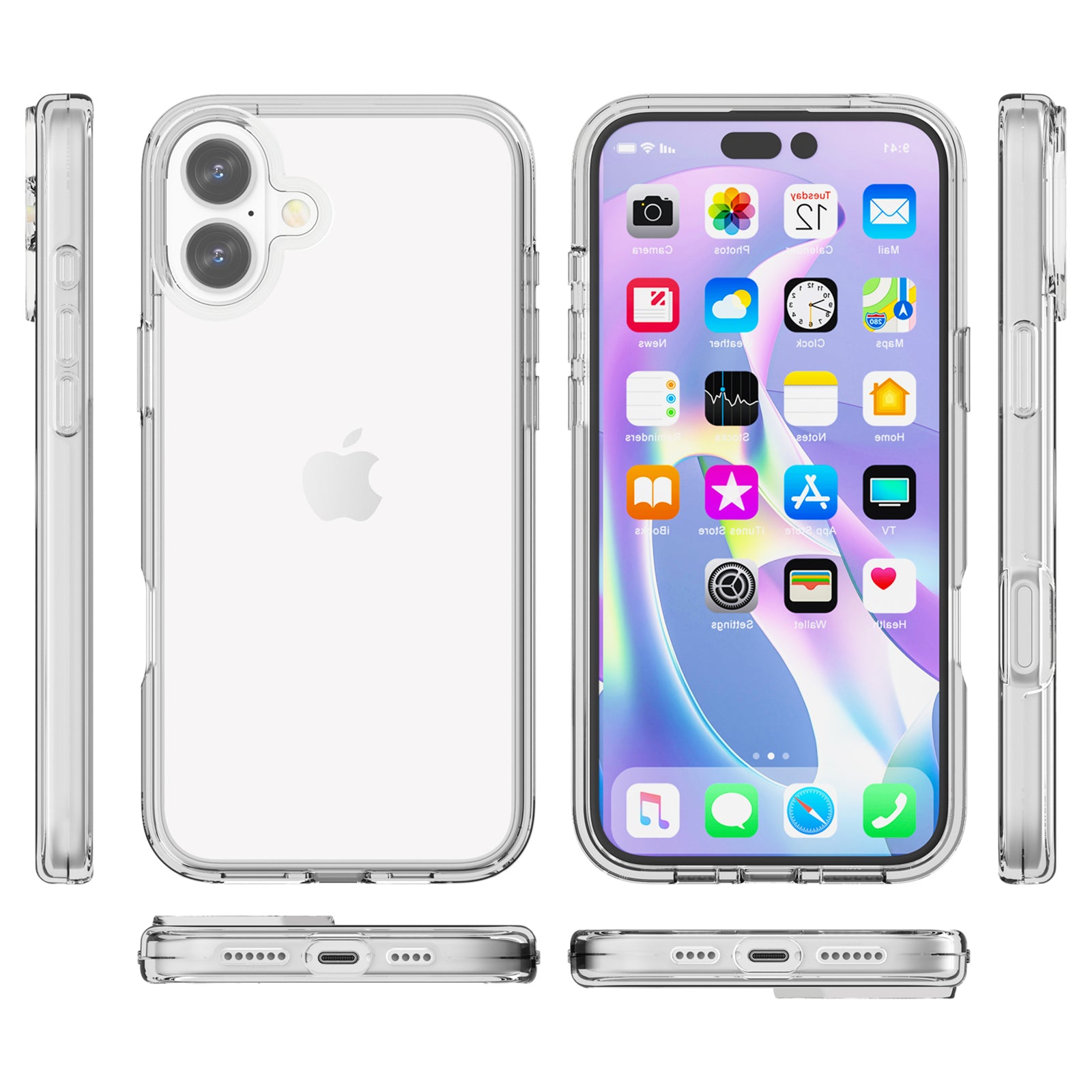 For iPhone 16 Plus Case Transparent PC + TPU Hybrid Phone Cover - Transparent White