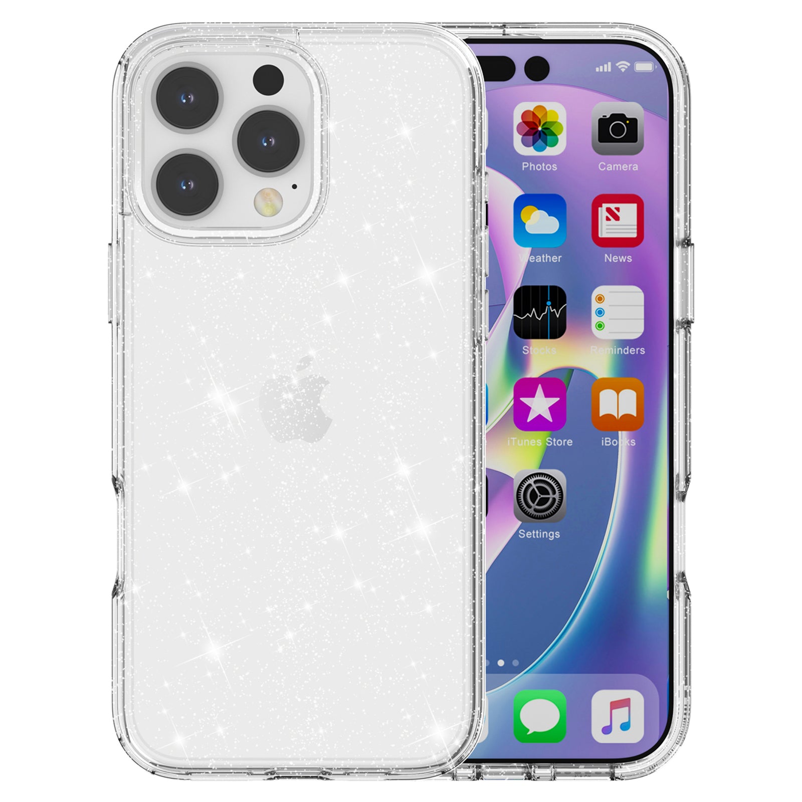 For iPhone 16 Pro Max Case Anti-scratch PC+TPU Sparkly Glitter Phone Cover - White