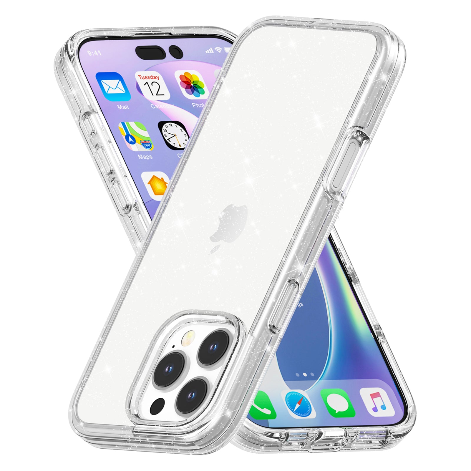 For iPhone 16 Pro Max Case Anti-scratch PC+TPU Sparkly Glitter Phone Cover - White