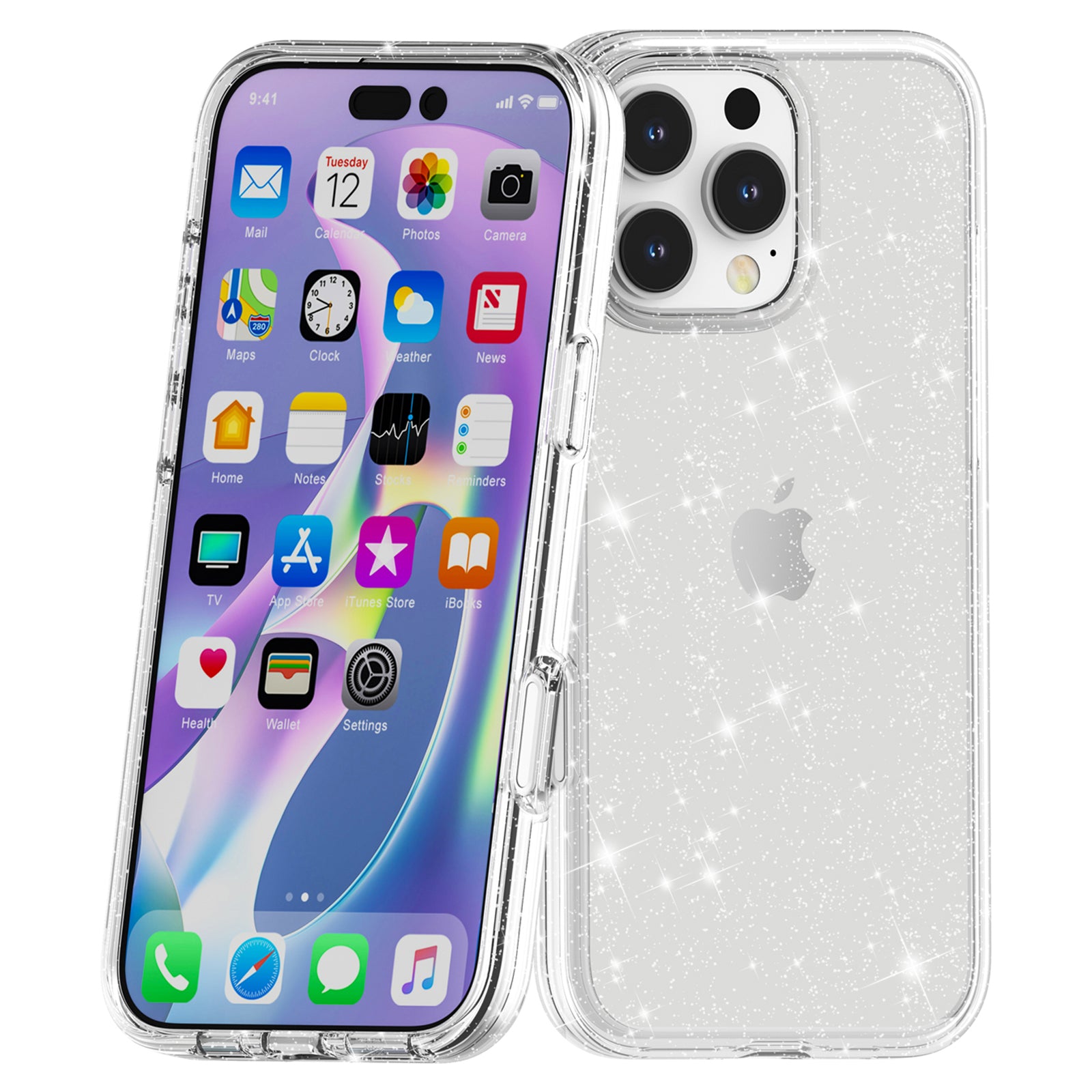 For iPhone 16 Pro Max Case Anti-scratch PC+TPU Sparkly Glitter Phone Cover - White