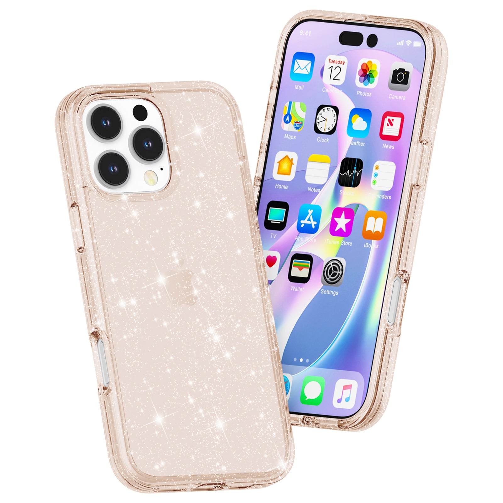 For iPhone 16 Pro Max Case Anti-scratch PC+TPU Sparkly Glitter Phone Cover - Gold