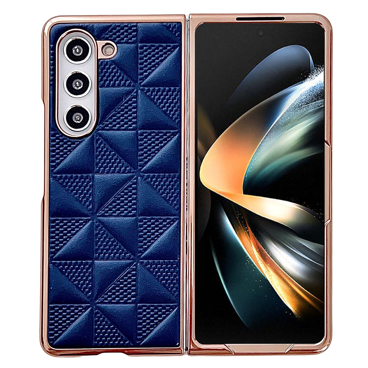 For Samsung Galaxy Z Fold6 5G Case Grid Pattern PU Leather+PC Electroplating Phone Cover - Sapphire