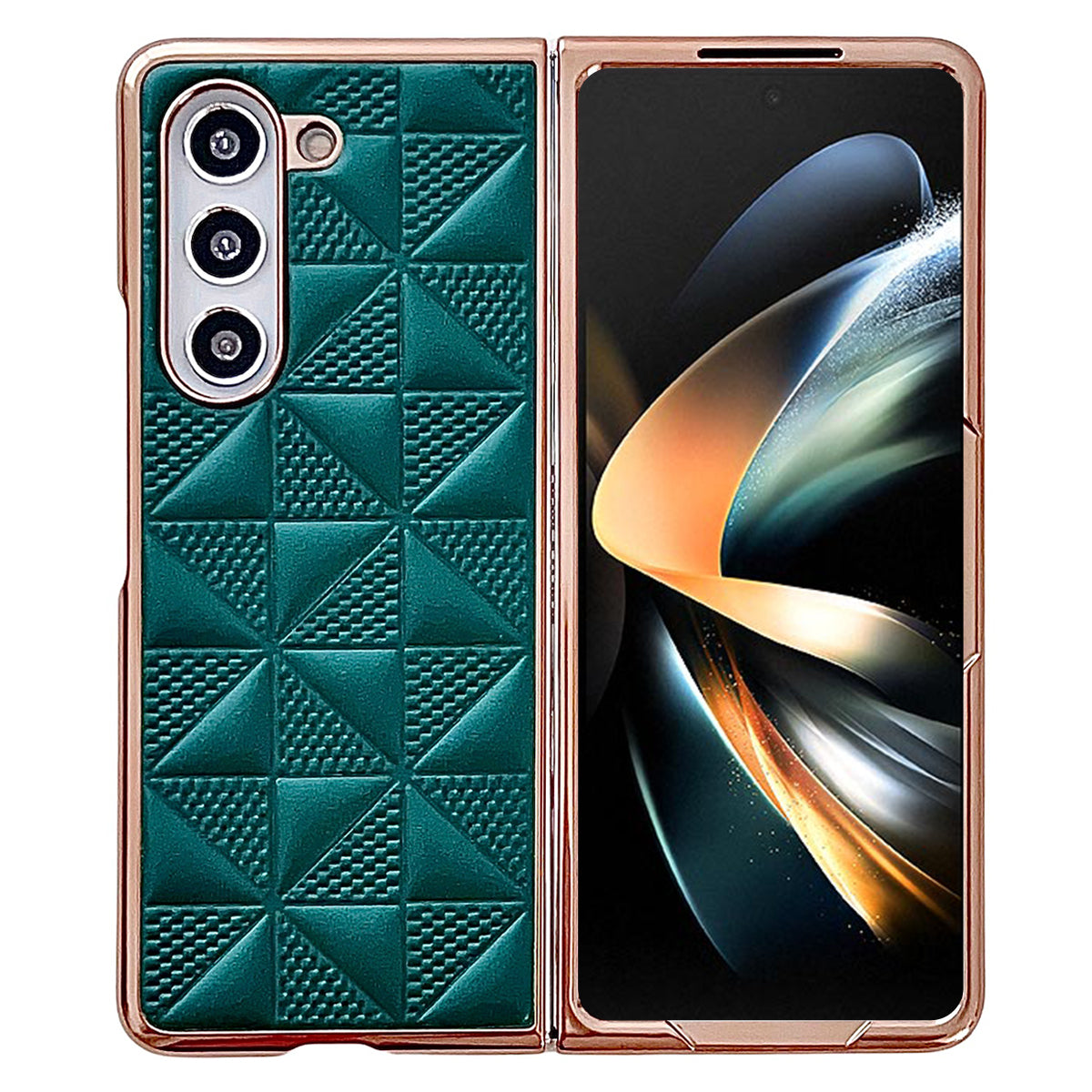 For Samsung Galaxy Z Fold6 5G Case Grid Pattern PU Leather+PC Electroplating Phone Cover - Dark Green