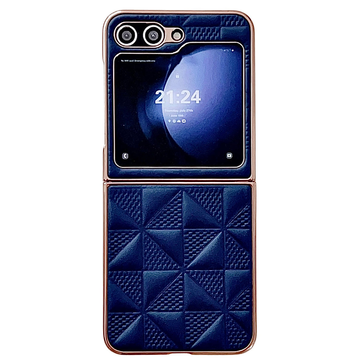 For Samsung Galaxy Z Flip6 5G Case Electroplating Frame Leather + PC Grid Texture Phone Cover - Sapphire