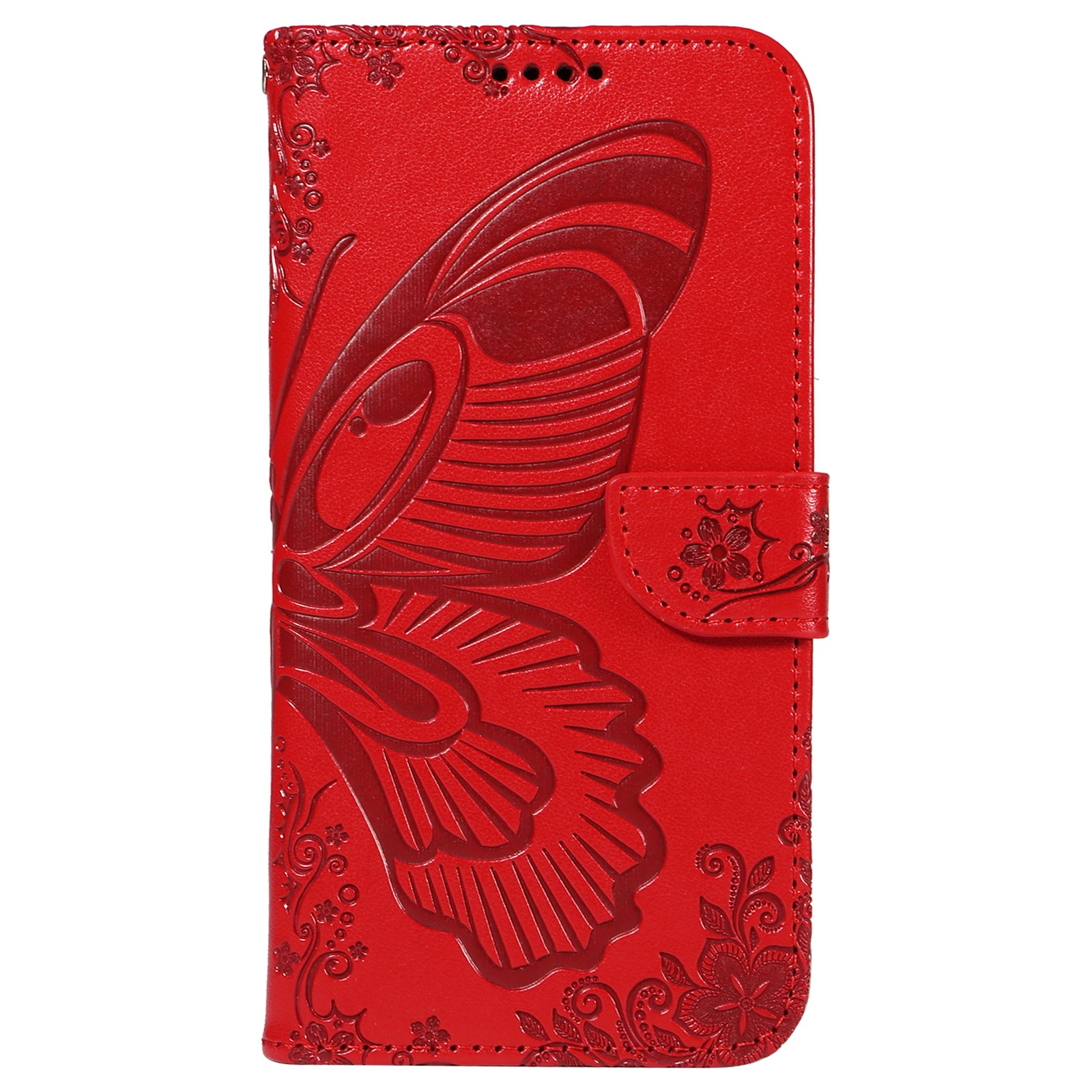 For iPhone 16 Case Butterfly Imprint Leather Folio Flip Cover - Red