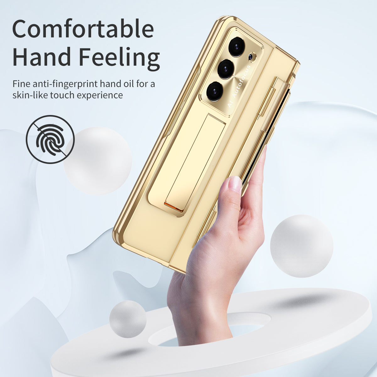 For Samsung Galaxy Z Fold6 5G Kickstand Phone Case PC Folding Cover with Tempered Glass Film + Stylus Pen - Gold