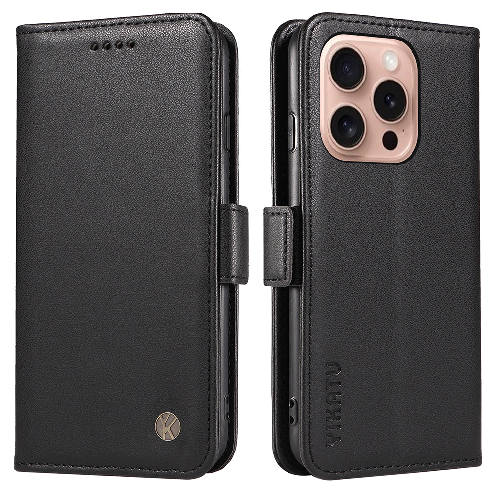 YIKATU YK-003 For iPhone 16 Pro Case Wallet Card Slots PU Leather Phone Cover - Black