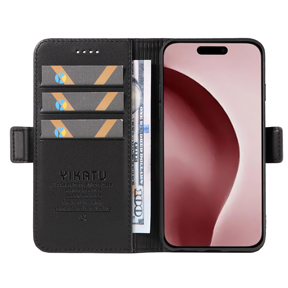 YIKATU YK-003 For iPhone 16 Pro Case Wallet Card Slots PU Leather Phone Cover - Black