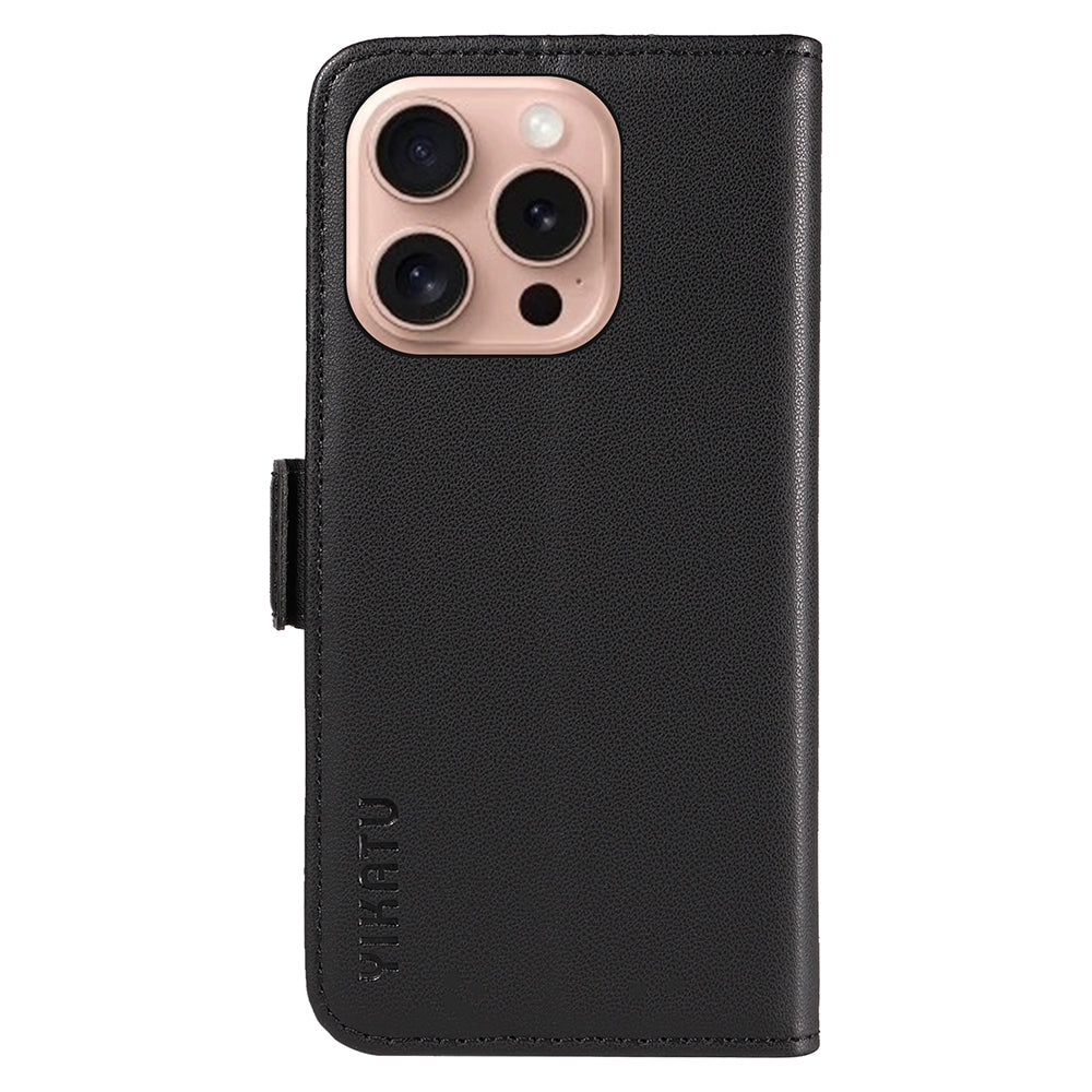 YIKATU YK-003 For iPhone 16 Pro Case Wallet Card Slots PU Leather Phone Cover - Black