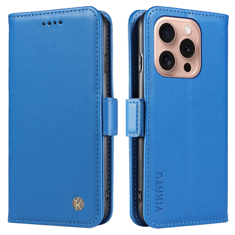 YIKATU YK-003 For iPhone 16 Pro Case Wallet Card Slots PU Leather Phone Cover - Sky Blue