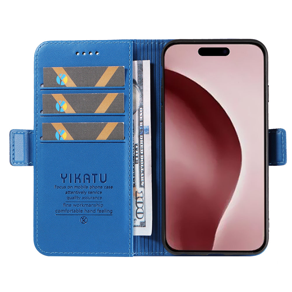 YIKATU YK-003 For iPhone 16 Pro Case Wallet Card Slots PU Leather Phone Cover - Sky Blue