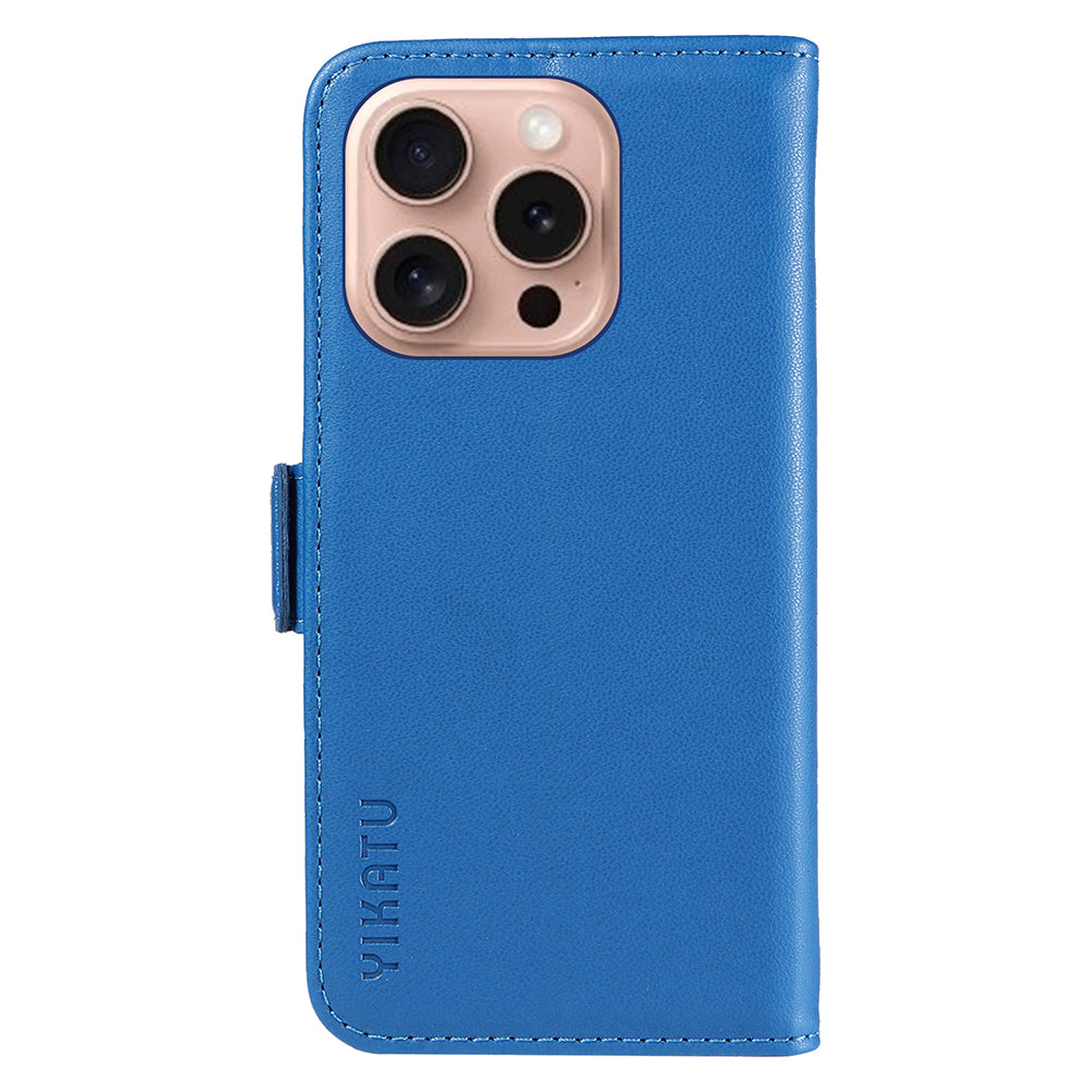 YIKATU YK-003 For iPhone 16 Pro Case Wallet Card Slots PU Leather Phone Cover - Sky Blue