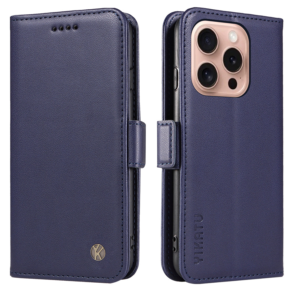 YIKATU YK-003 For iPhone 16 Pro Case Wallet Card Slots PU Leather Phone Cover - Sapphire