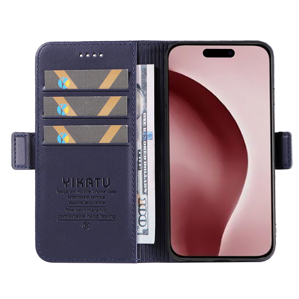 YIKATU YK-003 For iPhone 16 Pro Case Wallet Card Slots PU Leather Phone Cover - Sapphire