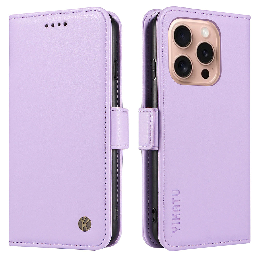 YIKATU YK-003 For iPhone 16 Pro Case Wallet Card Slots PU Leather Phone Cover - Light Purple