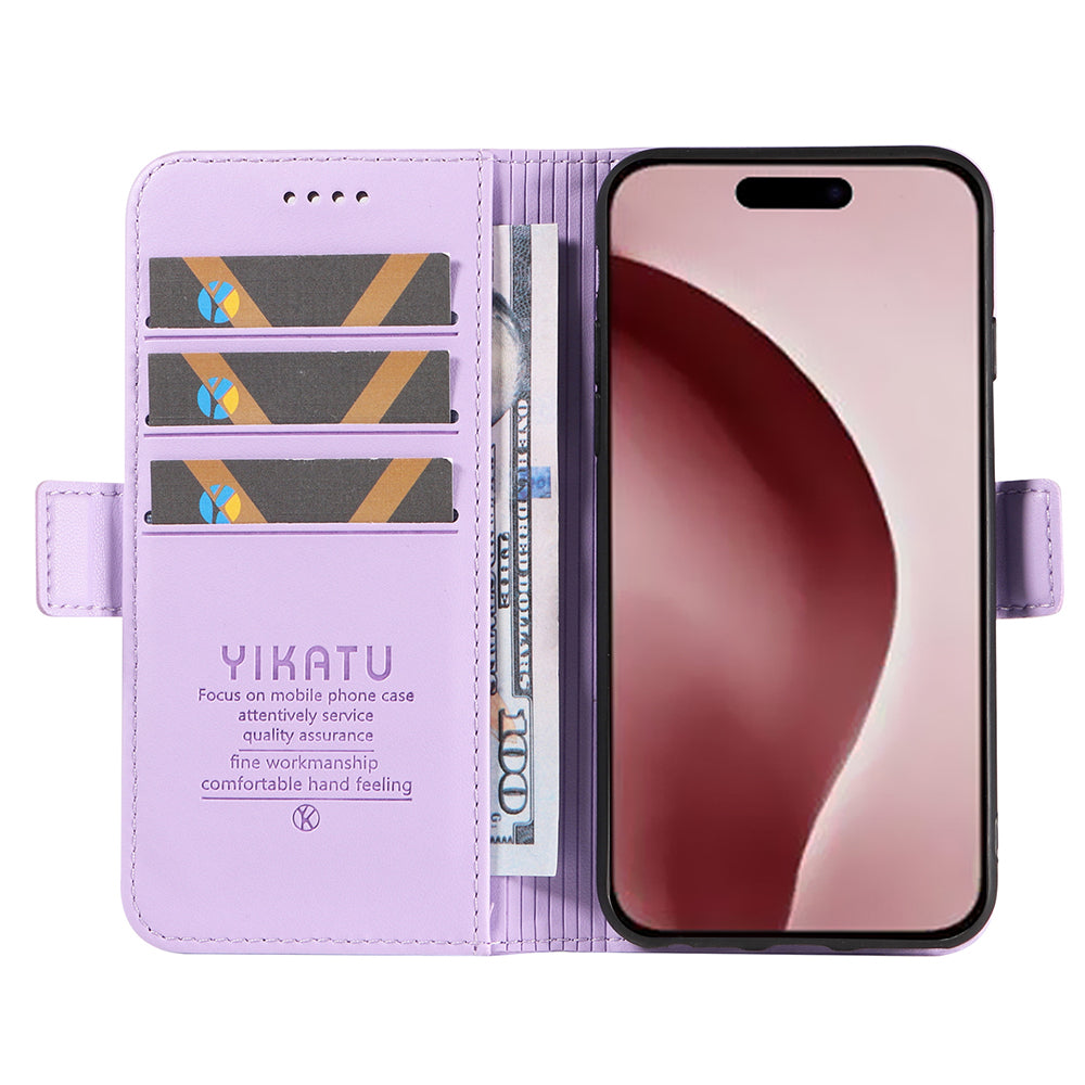 YIKATU YK-003 For iPhone 16 Pro Case Wallet Card Slots PU Leather Phone Cover - Light Purple