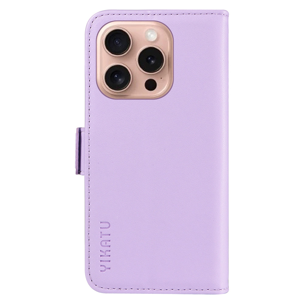 YIKATU YK-003 For iPhone 16 Pro Case Wallet Card Slots PU Leather Phone Cover - Light Purple