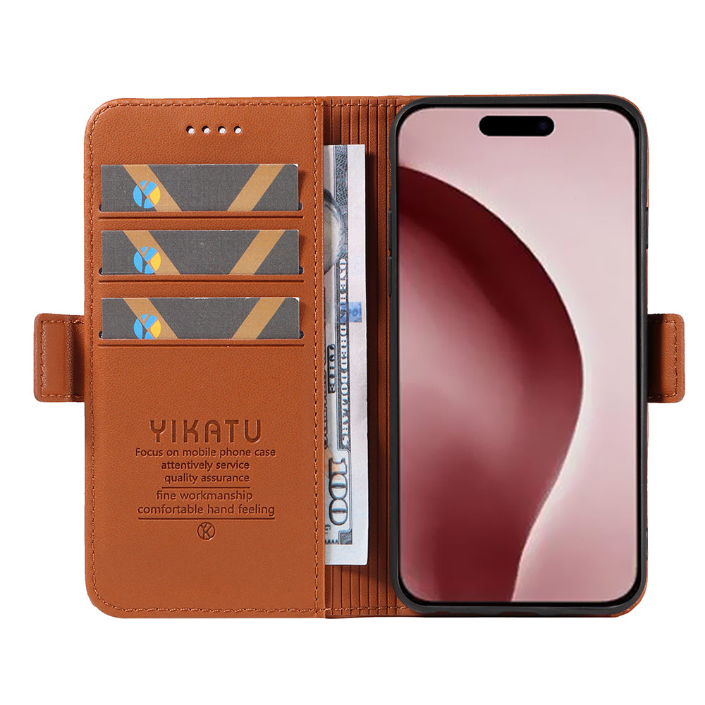 YIKATU YK-003 For iPhone 16 Pro Case Wallet Card Slots PU Leather Phone Cover - Brown