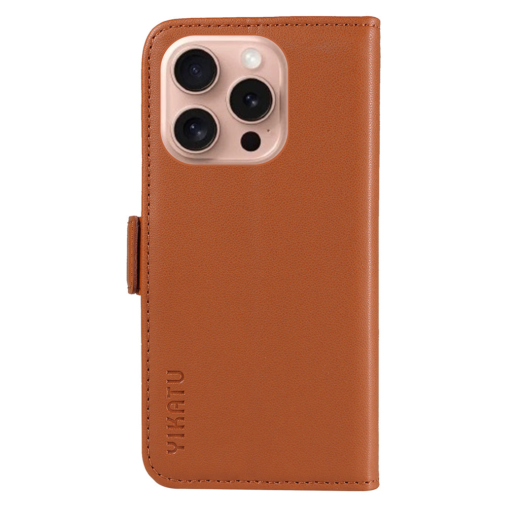 YIKATU YK-003 For iPhone 16 Pro Case Wallet Card Slots PU Leather Phone Cover - Brown