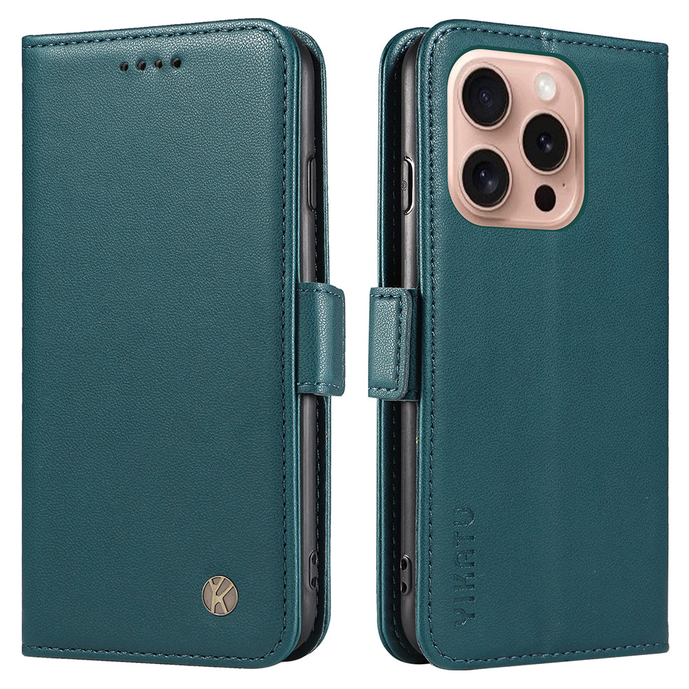 YIKATU YK-003 For iPhone 16 Pro Case Wallet Card Slots PU Leather Phone Cover - Green