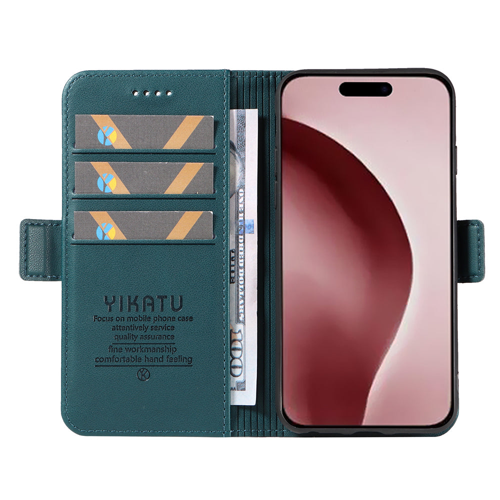 YIKATU YK-003 For iPhone 16 Pro Case Wallet Card Slots PU Leather Phone Cover - Green