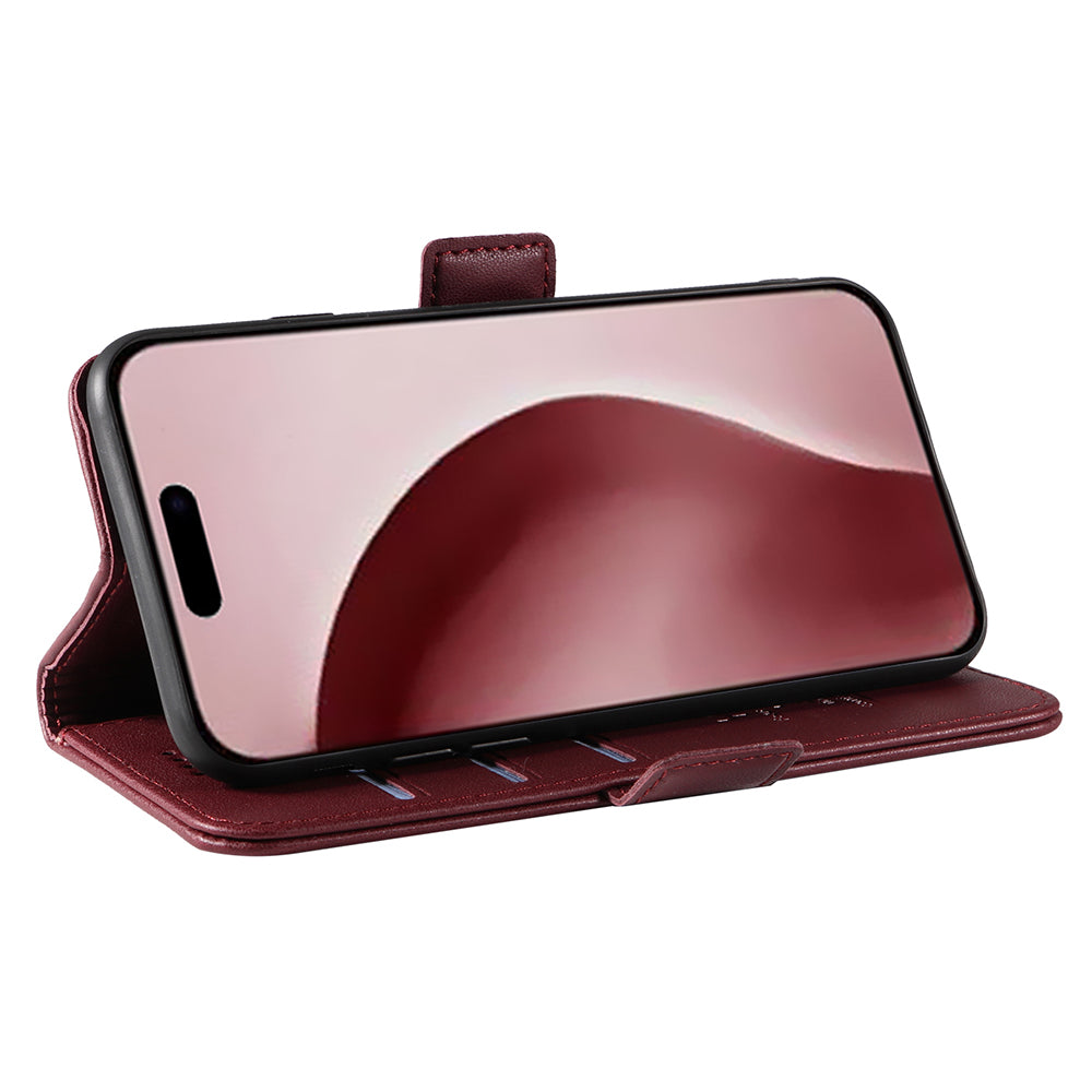 YIKATU YK-003 For iPhone 16 Pro Case Wallet Card Slots PU Leather Phone Cover - Wine Red