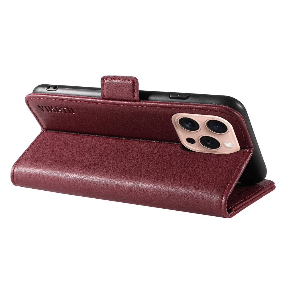 YIKATU YK-003 For iPhone 16 Pro Case Wallet Card Slots PU Leather Phone Cover - Wine Red