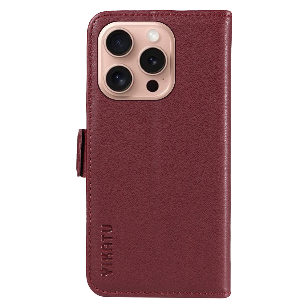 YIKATU YK-003 For iPhone 16 Pro Case Wallet Card Slots PU Leather Phone Cover - Wine Red