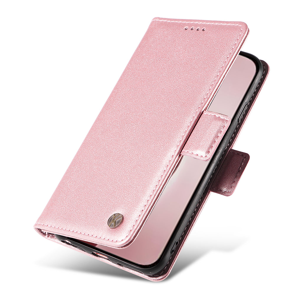 YIKATU YK-003 For iPhone 16 Pro Case Wallet Card Slots PU Leather Phone Cover - Rose Gold