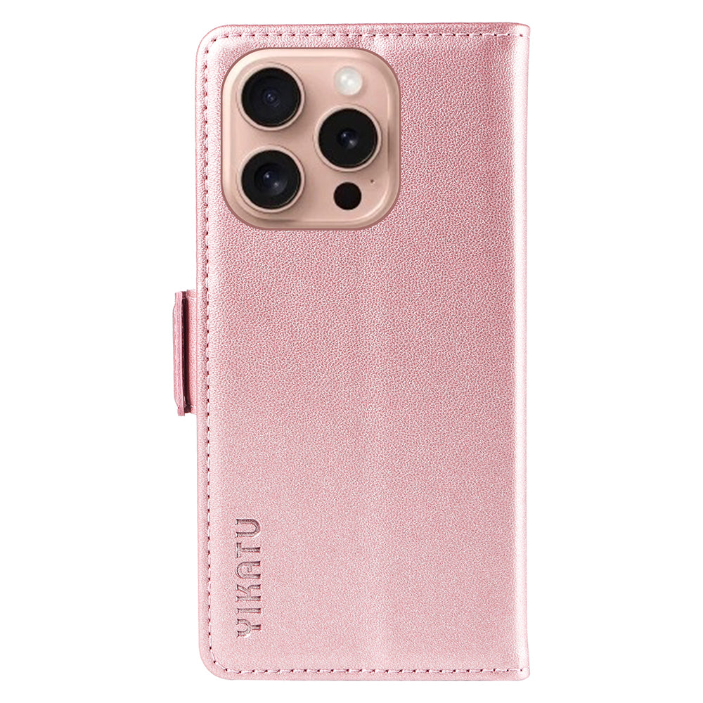 YIKATU YK-003 For iPhone 16 Pro Case Wallet Card Slots PU Leather Phone Cover - Rose Gold