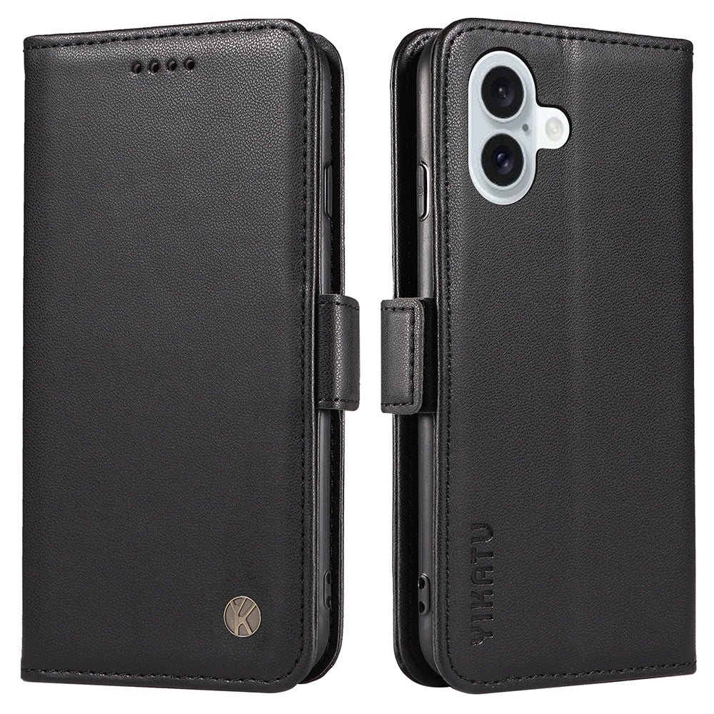 YIKATU YK-003 For iPhone 16 Plus Case Wallet Phone Leather Cover with Folding Stand - Black