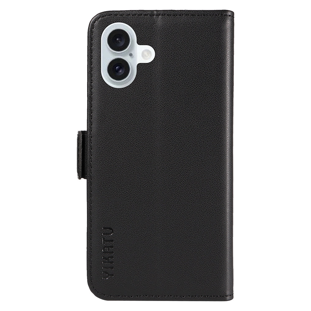 YIKATU YK-003 For iPhone 16 Plus Case Wallet Phone Leather Cover with Folding Stand - Black