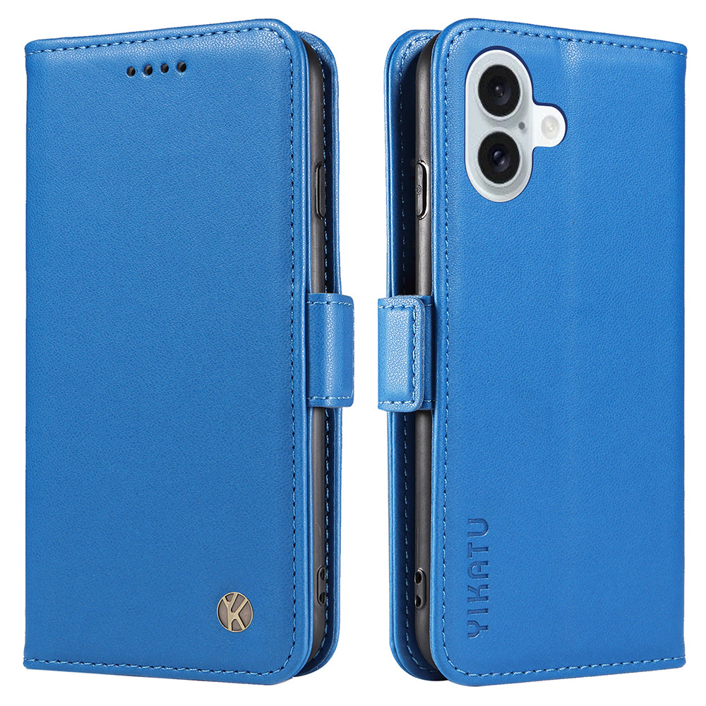 YIKATU YK-003 For iPhone 16 Plus Case Wallet Phone Leather Cover with Folding Stand - Sky Blue