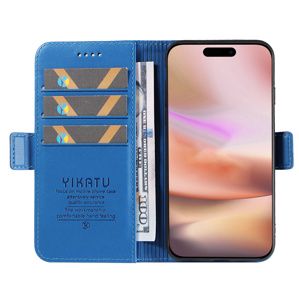 YIKATU YK-003 For iPhone 16 Plus Case Wallet Phone Leather Cover with Folding Stand - Sky Blue