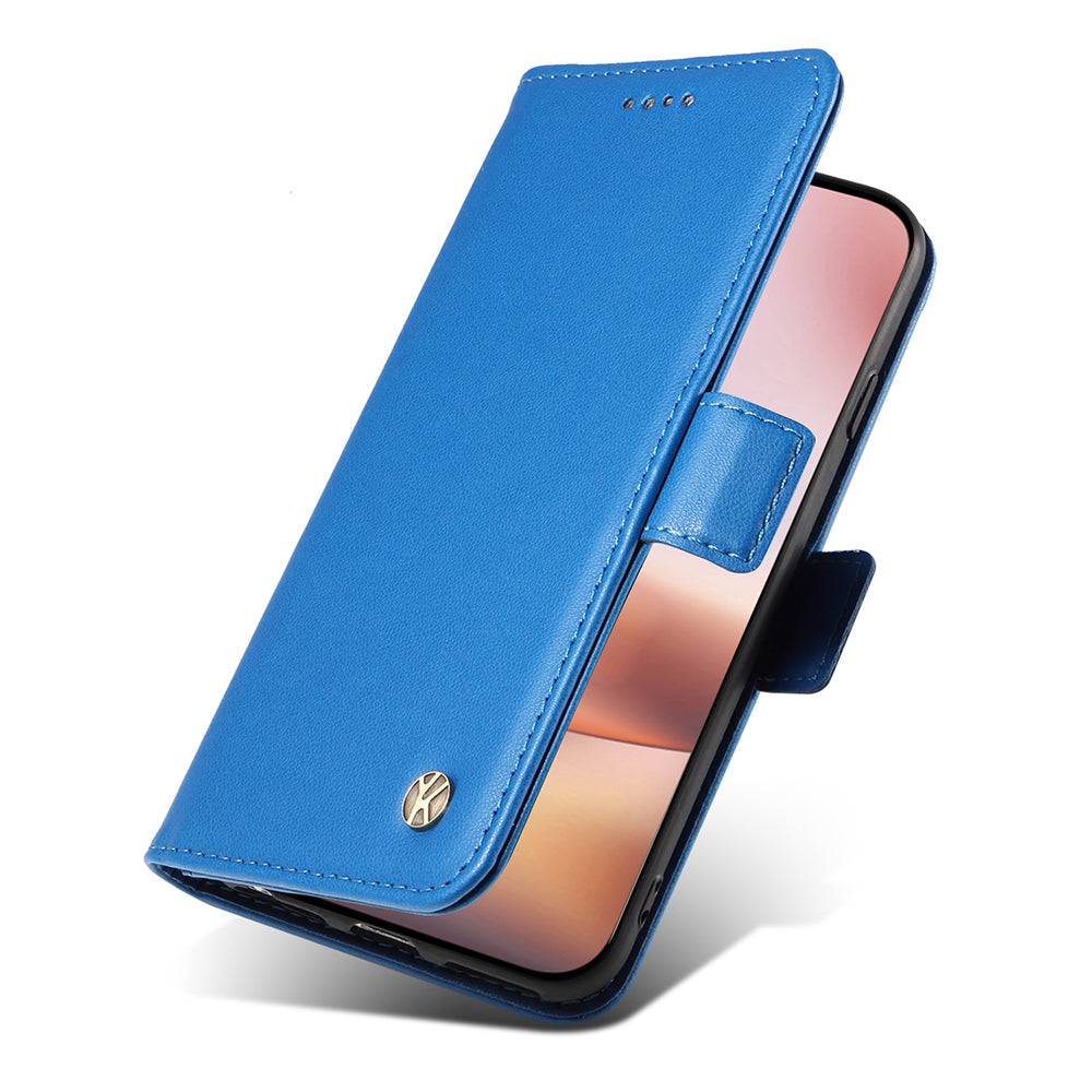 YIKATU YK-003 For iPhone 16 Plus Case Wallet Phone Leather Cover with Folding Stand - Sky Blue