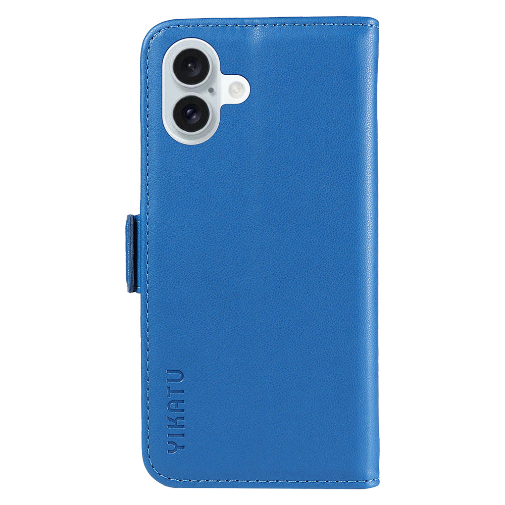 YIKATU YK-003 For iPhone 16 Plus Case Wallet Phone Leather Cover with Folding Stand - Sky Blue