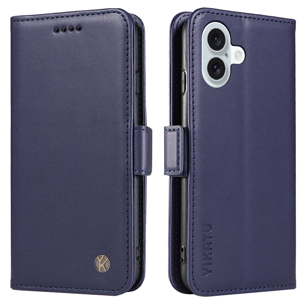 YIKATU YK-003 For iPhone 16 Plus Case Wallet Phone Leather Cover with Folding Stand - Sapphire