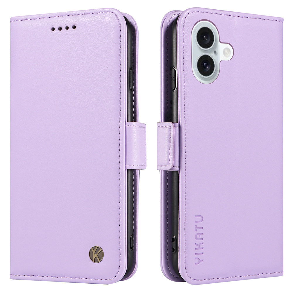 YIKATU YK-003 For iPhone 16 Plus Case Wallet Phone Leather Cover with Folding Stand - Light Purple